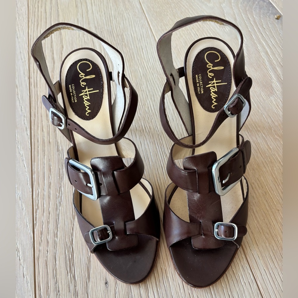 Cole Haan Dark Brown Leather Buckle Heels
